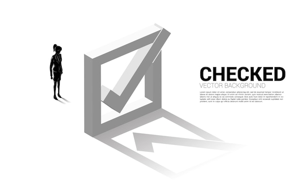 Silhouette businesswoman standing with 3D check box. concept for election voting themed background.