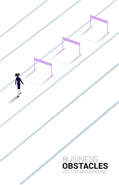 Silhouette businesswoman walking to across hurdles obstacle Background concept for Obstacle and challenge in business