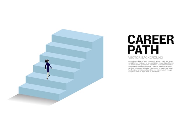 Silhouette of businesswoman walking up on stair Concept of people ready to up level of career and business