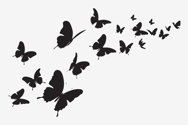 Vector silhouette butterflies in flight pattern