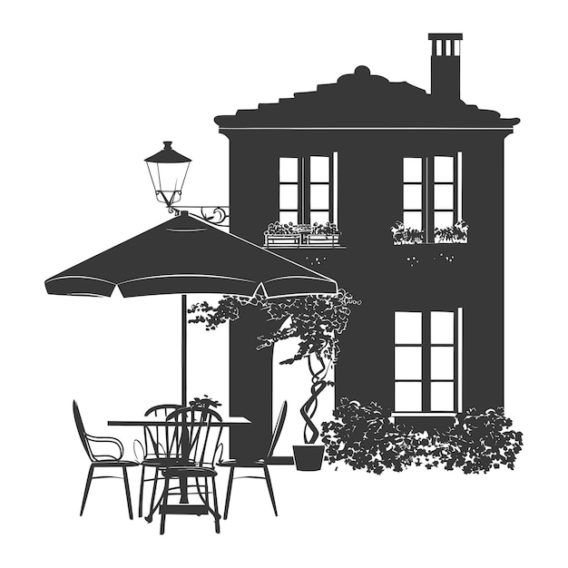 silhouette cafe front yard with umbrellas in the city black color only