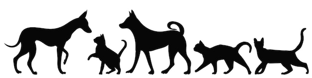 Silhouette of a cat and a dog black on a white background isolated vector