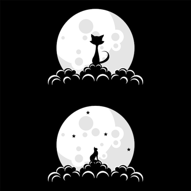 Silhouette cat on the moon template