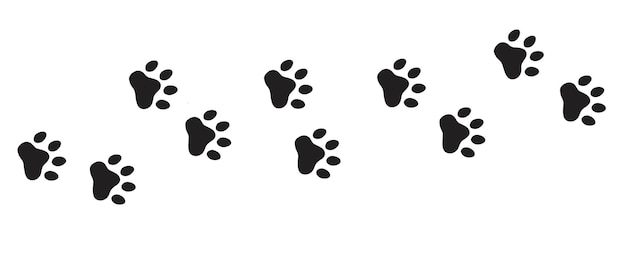 Silhouette of cat paws Paw prints The dog and cat puppy icon Traces of a pet The puppy's paws are highlighted on a white background