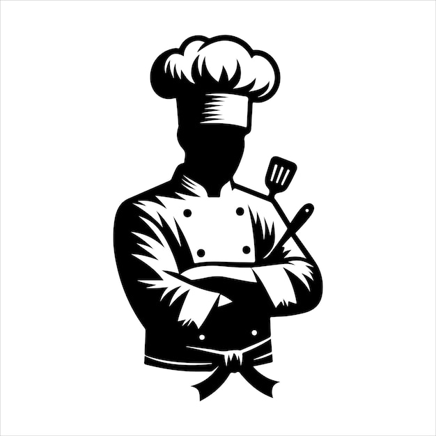 Silhouette of Chef logo vector Chef hat logo with silhouette Vector