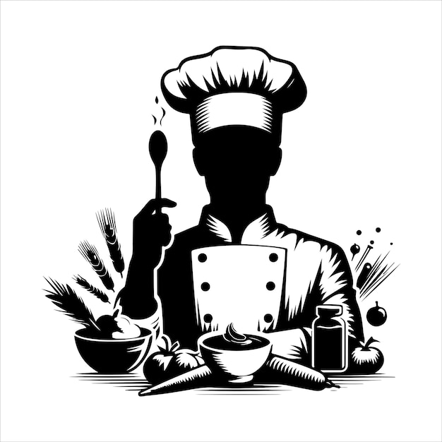 Silhouette of Chef logo vector Chef hat logo with silhouette Vector