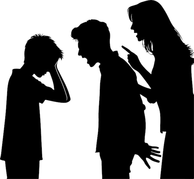 a Silhouette Child abuse Parents scold children boy black color only