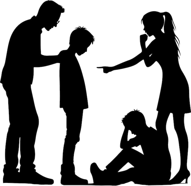 a Silhouette Child abuse Parents scold children boy black color only