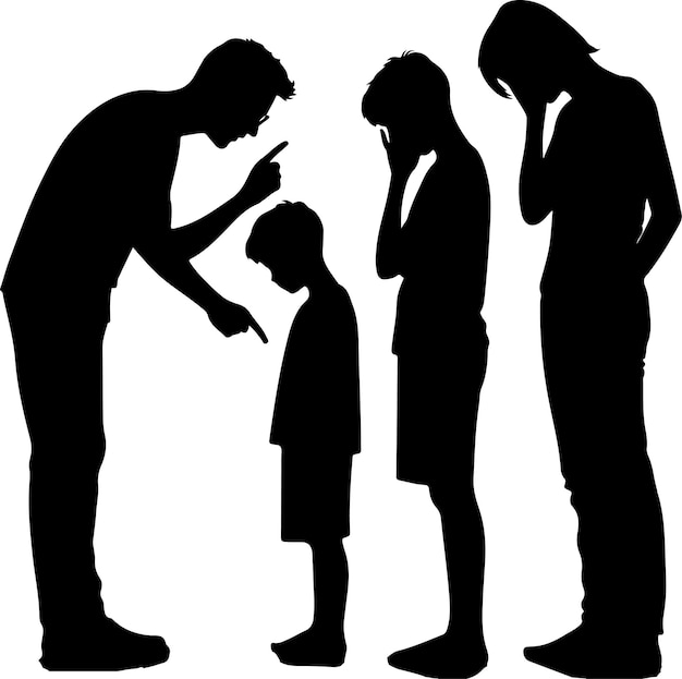 a Silhouette Child abuse Parents scold children boy black color only