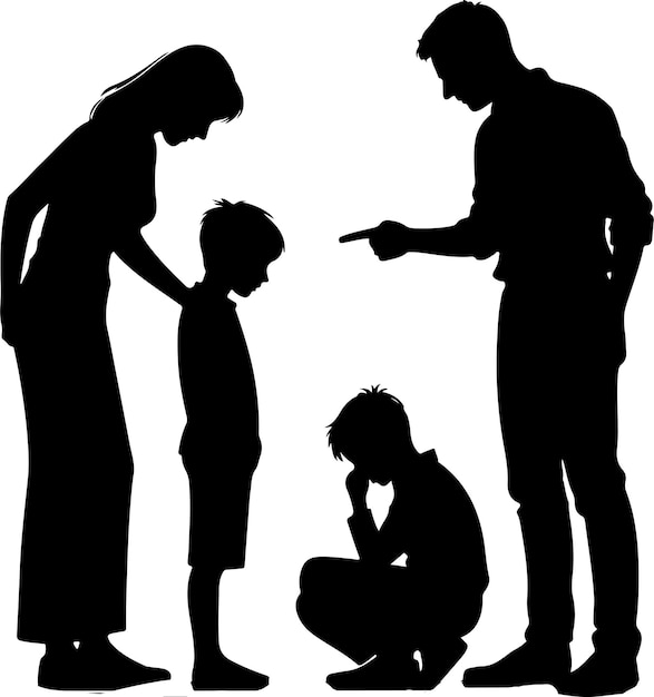 a Silhouette Child abuse Parents scold children boy black color only