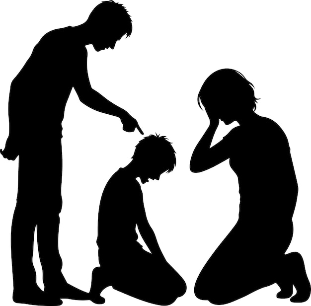 a Silhouette Child abuse Parents scold children boy black color only