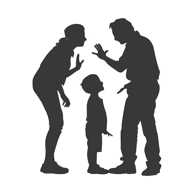 Silhouette Child abuse Parents scold children boy black color only