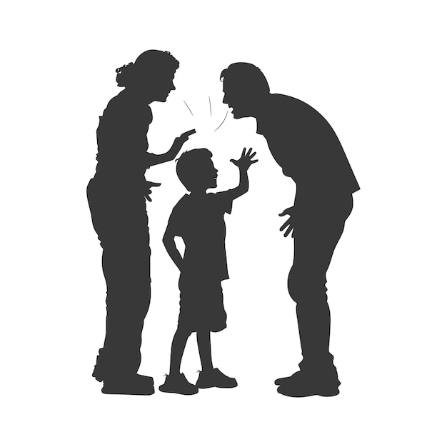 Silhouette Child abuse Parents scold children boy black color only