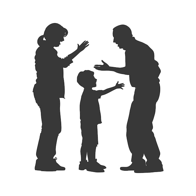 Silhouette Child abuse Parents scold children boy black color only