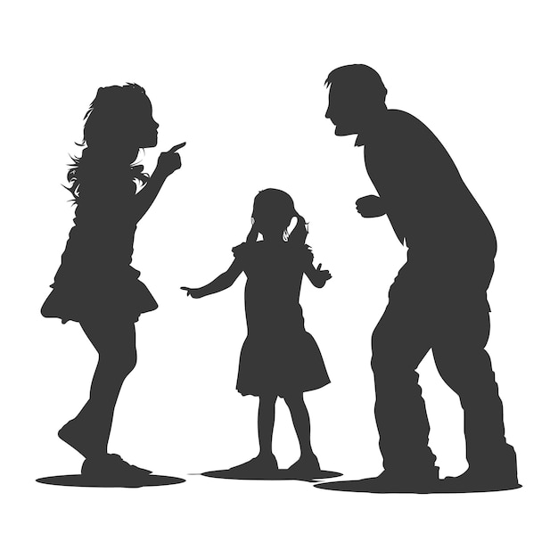 Silhouette Child abuse Parents scold children girl black color only