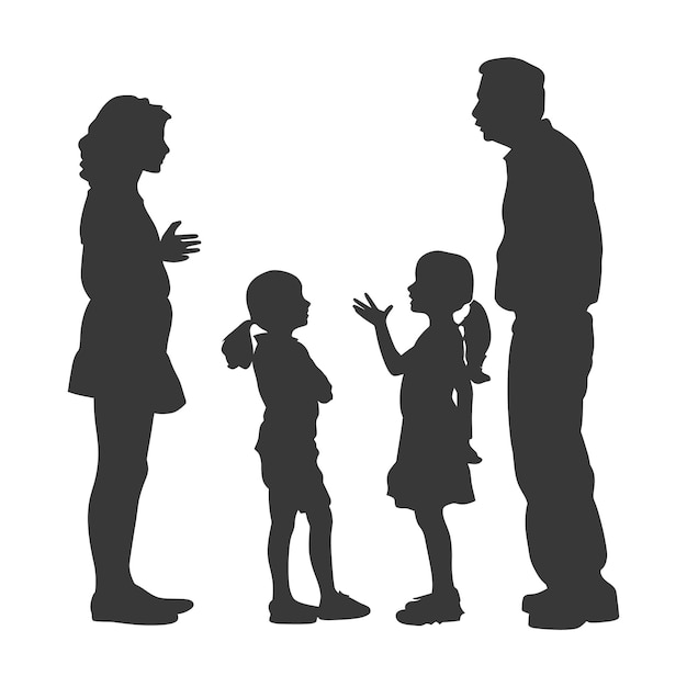 Silhouette Child abuse Parents scold children girl black color only