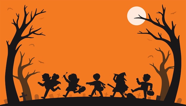 Silhouette of Children in Halloween fancy dress