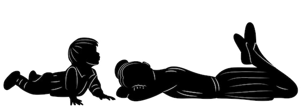 Silhouette children lie on a white background isolated vector