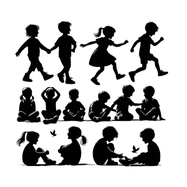 Silhouette of childrens friends on white background vector