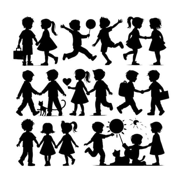 Silhouette of childrens friends on white isolated background vector