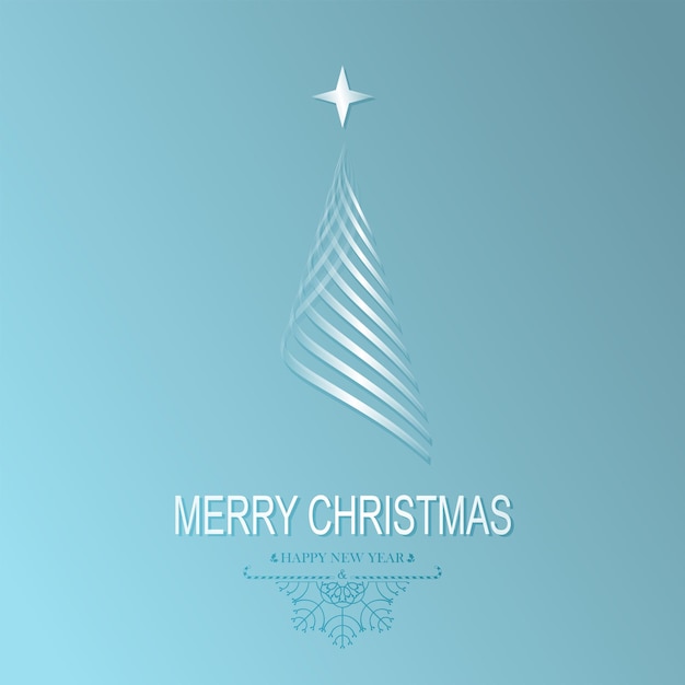 Silhouette of a Christmas tree as strips bends on a light blue background