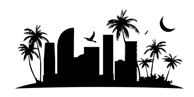 Vector silhouette of the city with palm trees vector illustration