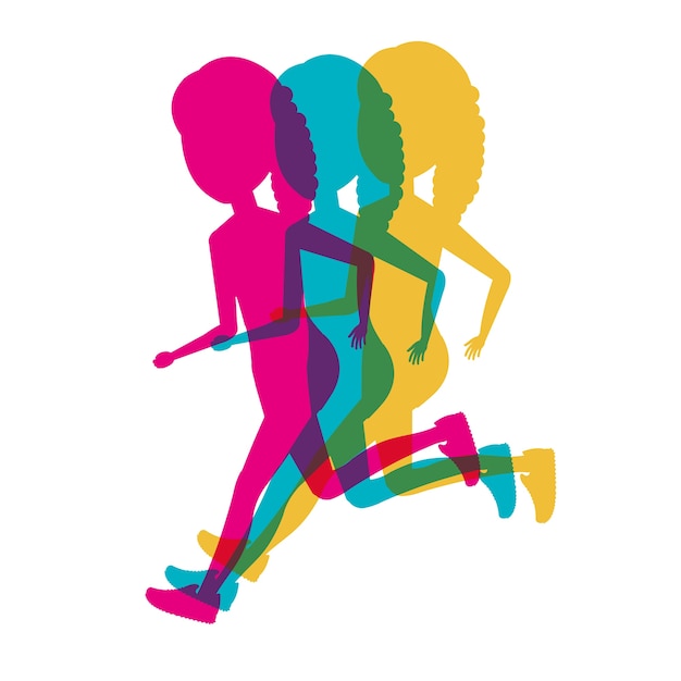 silhouette colored girl running icon