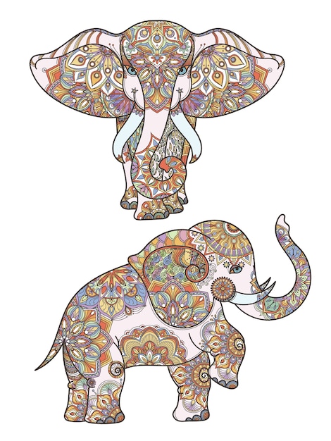 Silhouette of coloring african elephant and mandalas decoration on it.  abstract illustration african elephant pattern decoration