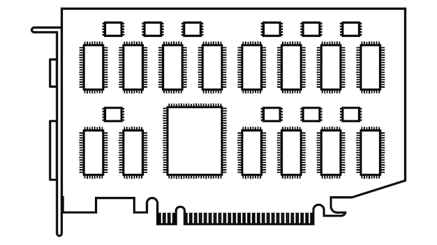 Silhouette of computer board for pc with chipsets isolated on white background Clipart