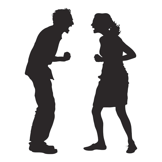 Vector silhouette of a couple arguing conflict anger confrontation relationship communication