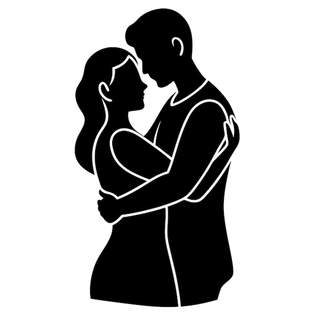 Vector a silhouette of a couple embracing and a man in a suit