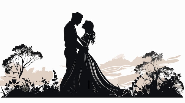 a silhouette of a couple in a field of flowers