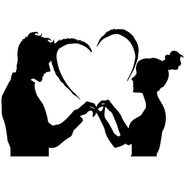 Vector silhouette of a couple forming a love shape for sticker and wall decor