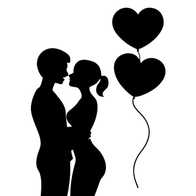 Vector a silhouette of a couple and a heart shaped balloon