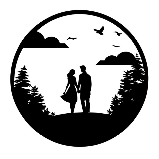 Vector silhouette of a couple holding hands vector illustration