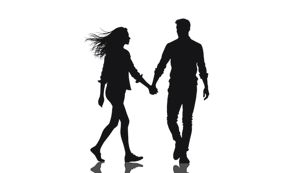 Silhouette of a couple holding hands and walking together