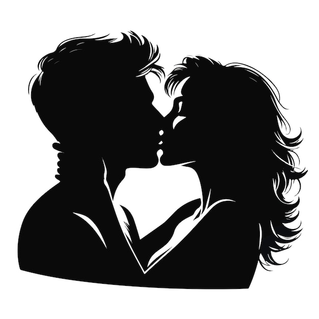 Vector a silhouette of a couple kissing and the man kissing