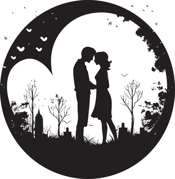 Vector a silhouette of a couple kissing in a park