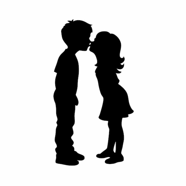 a silhouette of a couple kissing and the silhouette of a girl is on a white background