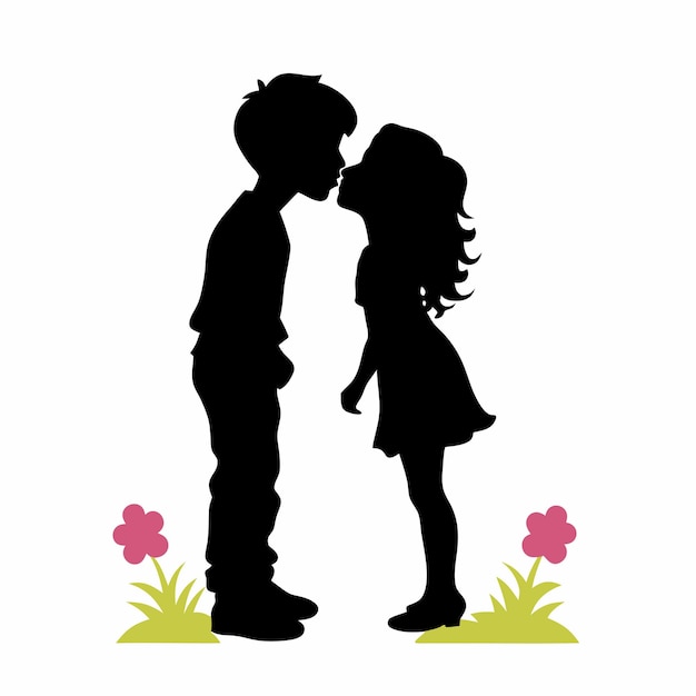 a silhouette of a couple kissing and the silhouette of a girl is on a white background