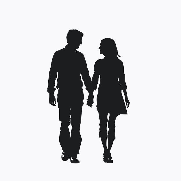 Silhouette of a couple walking hand in hand showing affection and connection