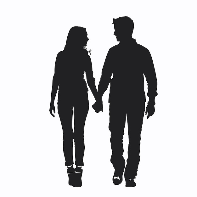 Silhouette of a couple walking hand in hand