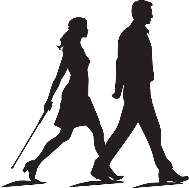 Vector a silhouette of a couple walking with a cane