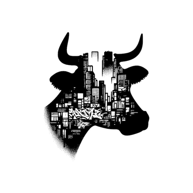 Vector silhouette of cow filled with graffiti street wall in rough drawing