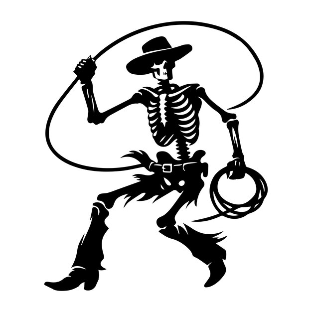 Vector a silhouette of cowboy skeleton with a lasso