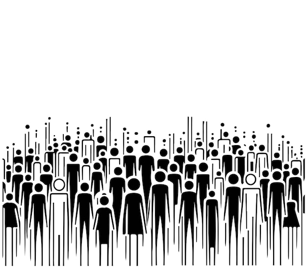 Vector silhouette of a crowd group of people cartoon abstract