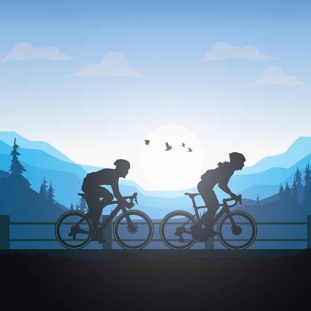 Silhouette of the cycling a bicycle Vector illustration.