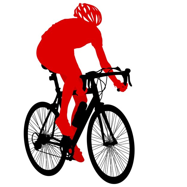 Silhouette of a cyclist male on white background