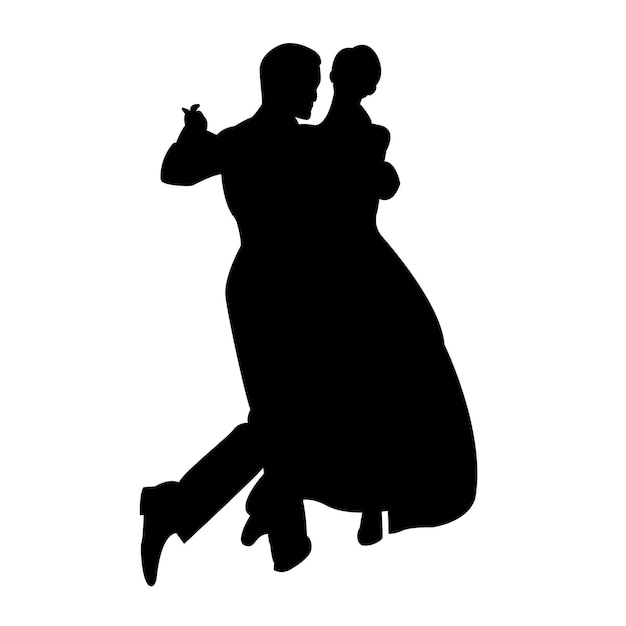 Silhouette of a dancing couple Man and woman dancing tango Vector illustration isolated on white background