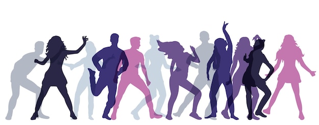 Silhouette dancing people vector, isolated